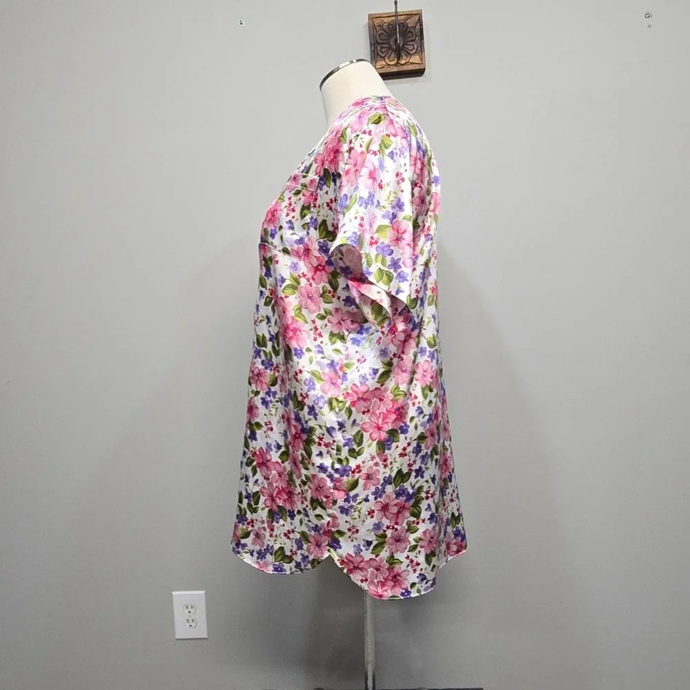 Vanity Fair Nightshirt Plus Size 2XL Floral Satin Sleepwear Cottagecore Romantic